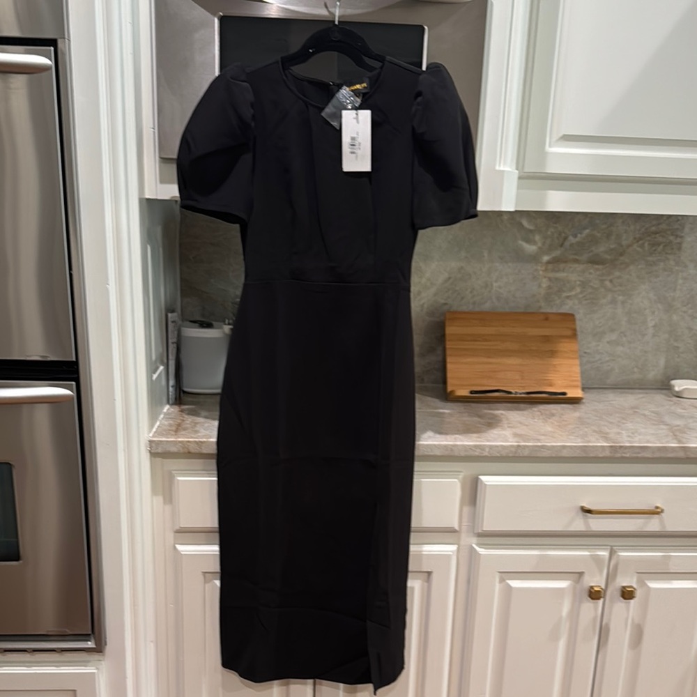 Sugarlips Black Puff Sleeve Sheath Dress